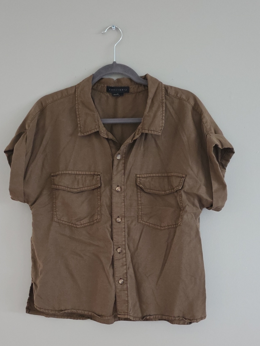 Sanctuary Brown Short-Sleeve Button Down Shirt